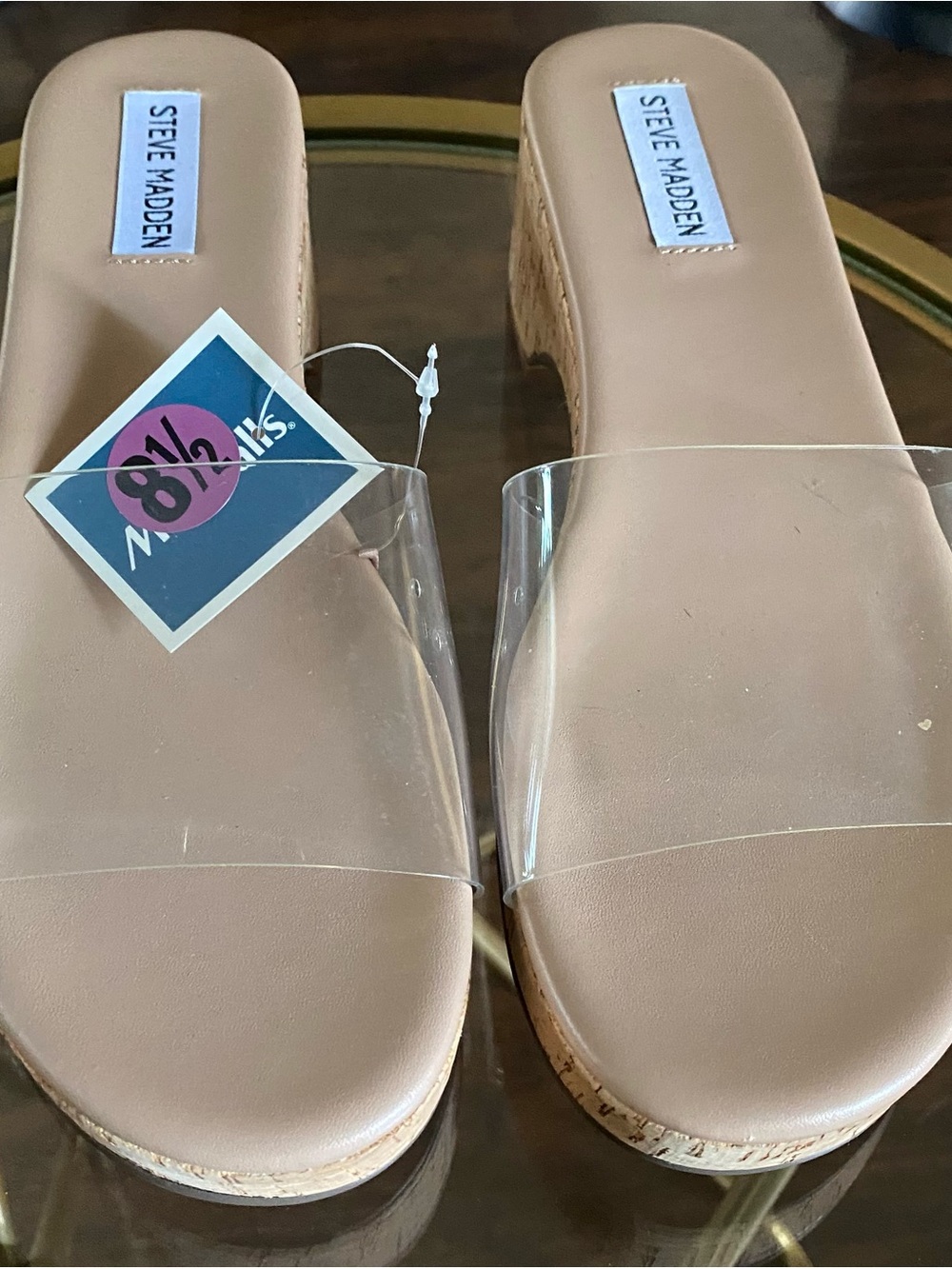 Steve Madden Nude Slide Mules with Clear Vinyl Strap